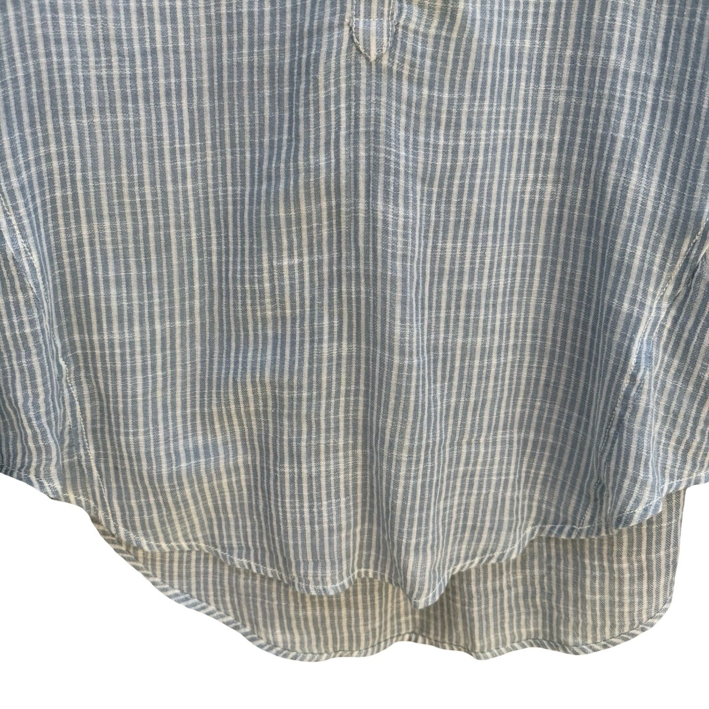 Lucky Brand Indian Cotton Linen Striped Henley Blouse Coastal Boho Blue Womens S