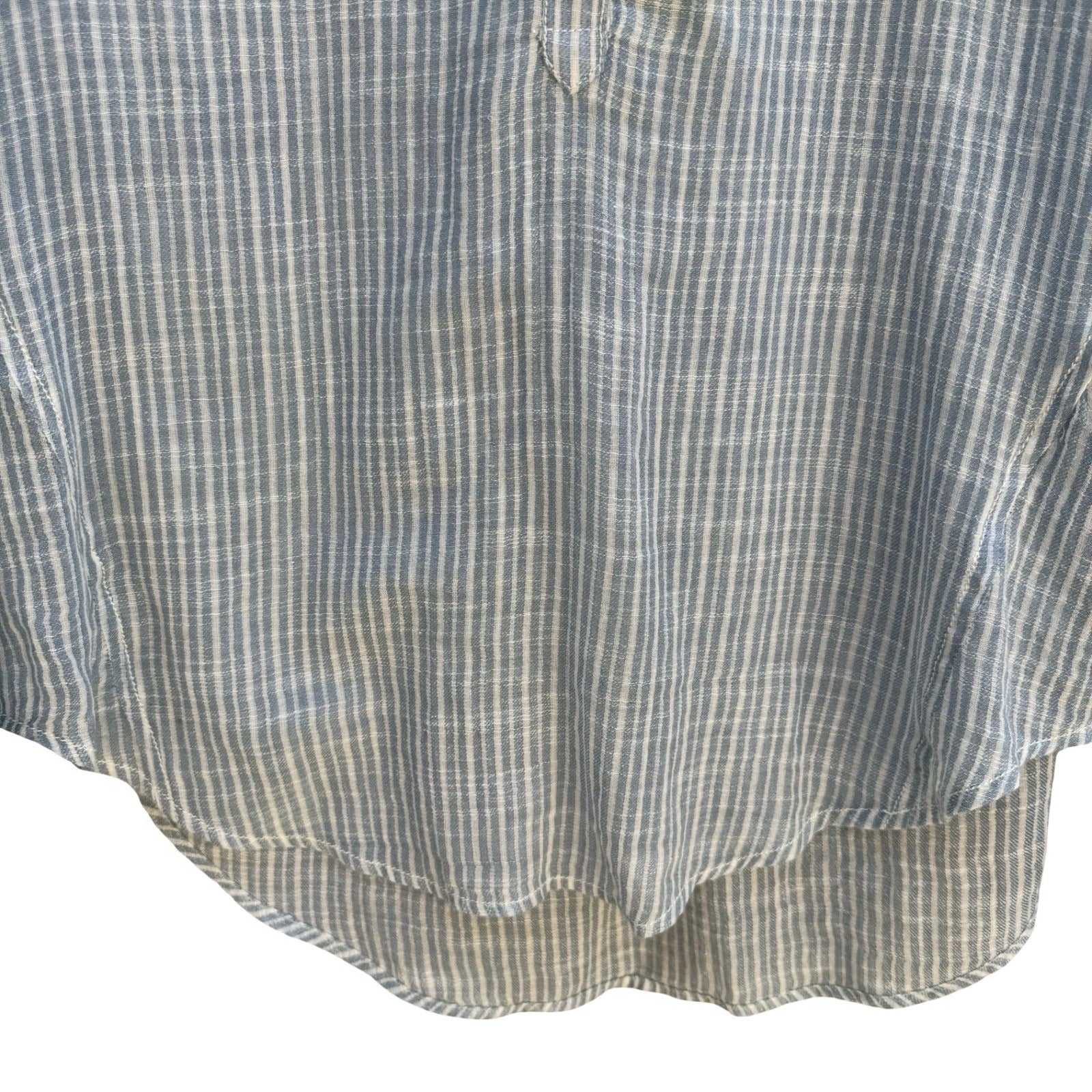 Lucky Brand Indian Cotton Linen Striped Henley Blouse Coastal Boho Blue Womens S