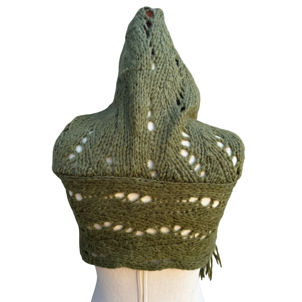 Earthy Boho Fairycore Goblincore Chunky Pointelle Knit Cozy Hooded Scarf Wrap OS