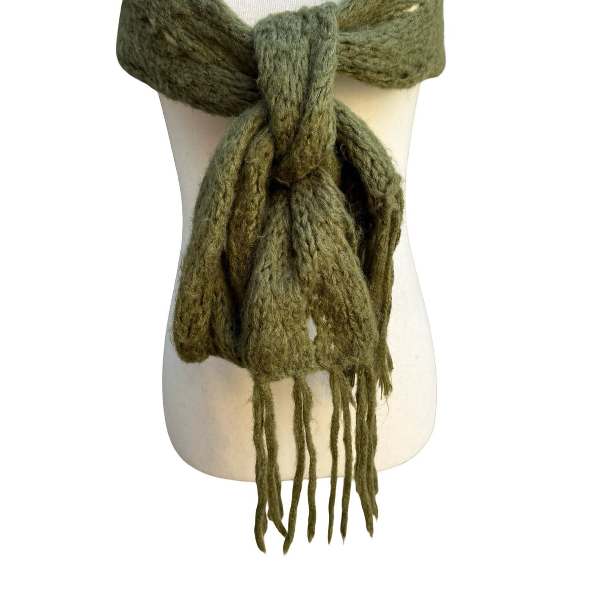 Earthy Boho Fairycore Goblincore Chunky Pointelle Knit Cozy Hooded Scarf Wrap OS