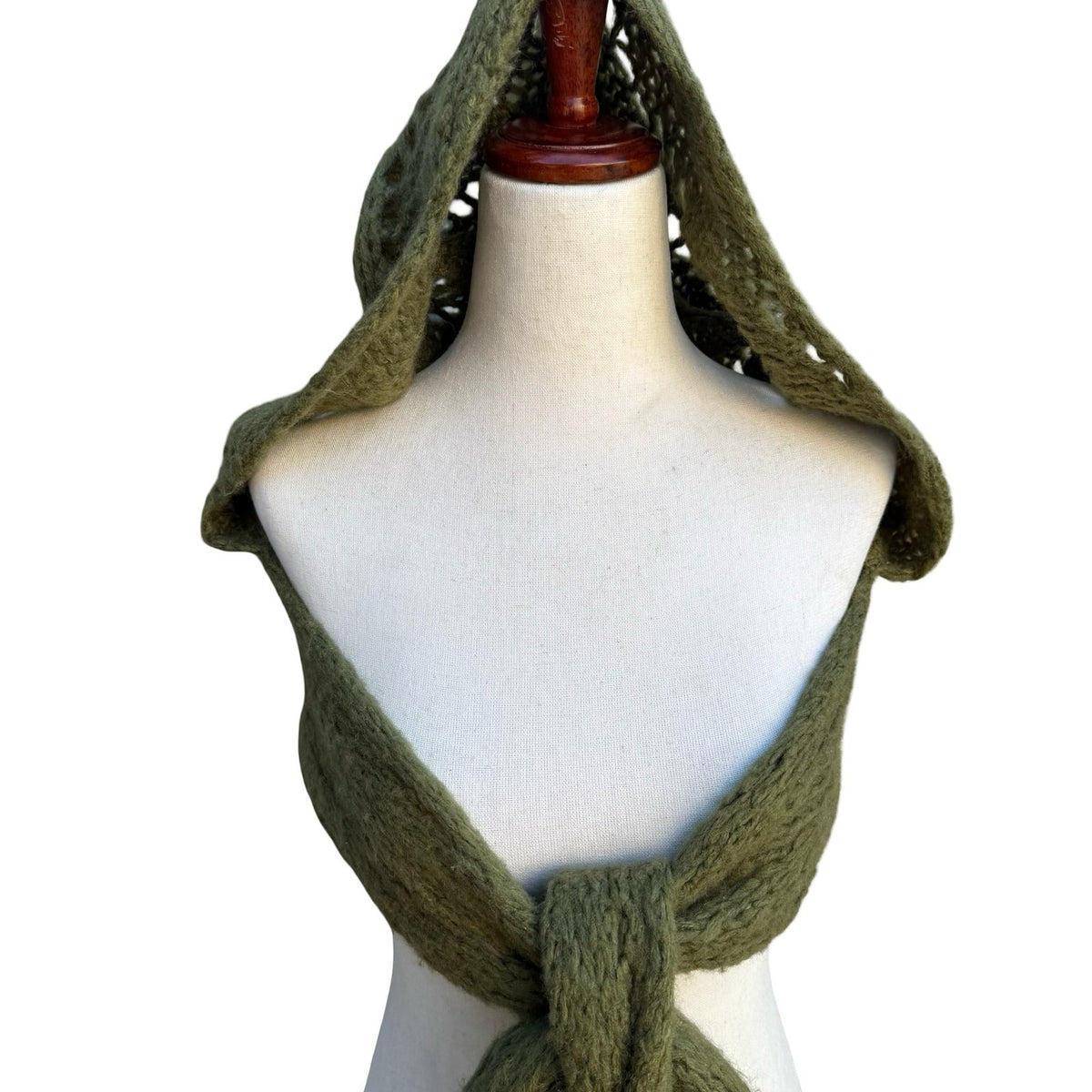 Earthy Boho Fairycore Goblincore Chunky Pointelle Knit Cozy Hooded Scarf Wrap OS