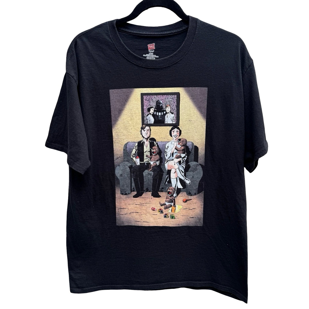 Hanes Star Wars Parody Han Solo Princess Leia Baby Wookiee Graphic Tee Mens L
