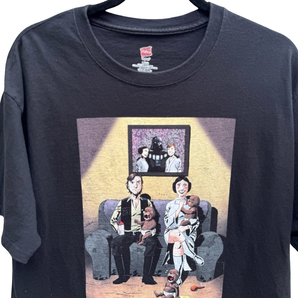 Hanes Star Wars Parody Han Solo Princess Leia Baby Wookiee Graphic Tee Mens L