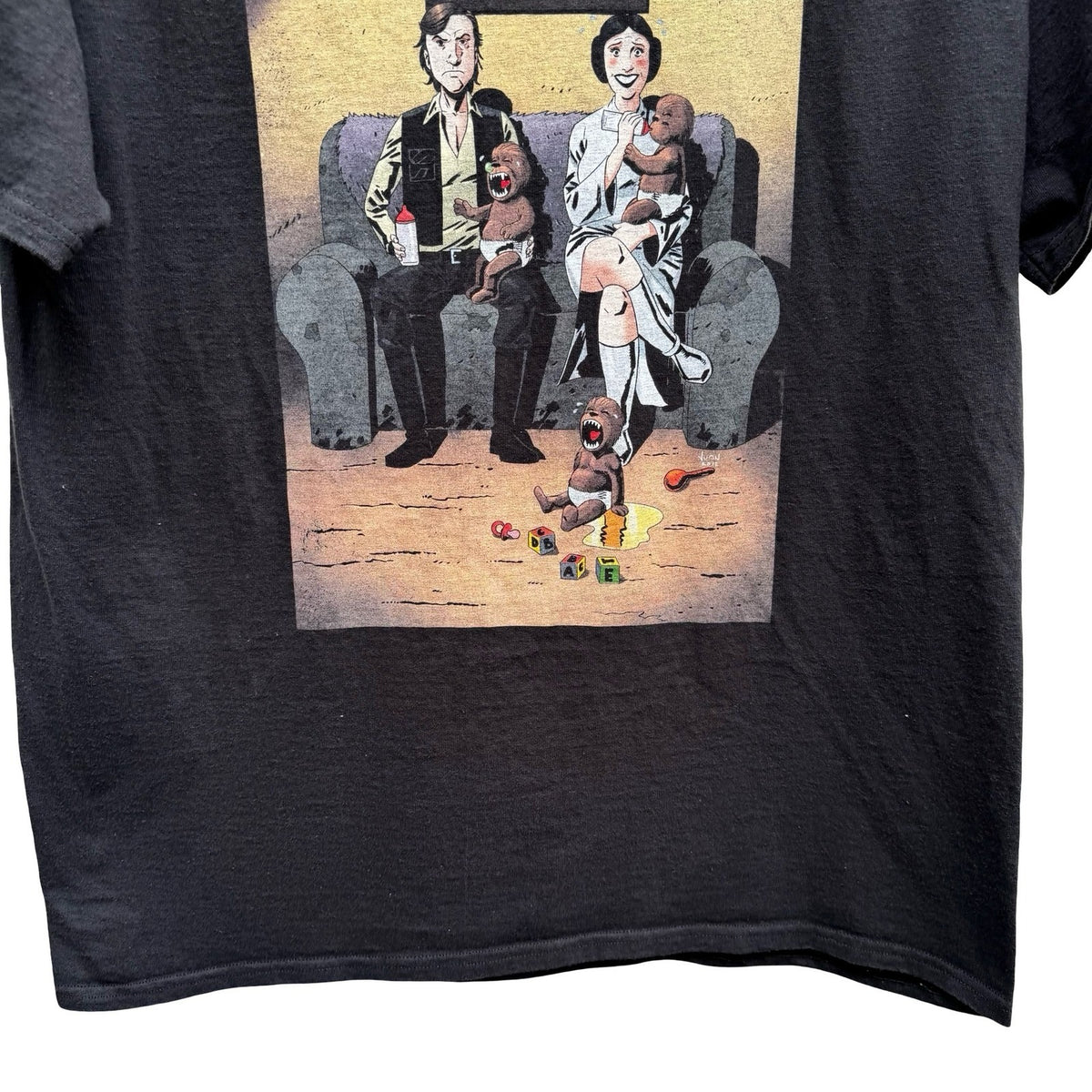 Hanes Star Wars Parody Han Solo Princess Leia Baby Wookiee Graphic Tee Mens L