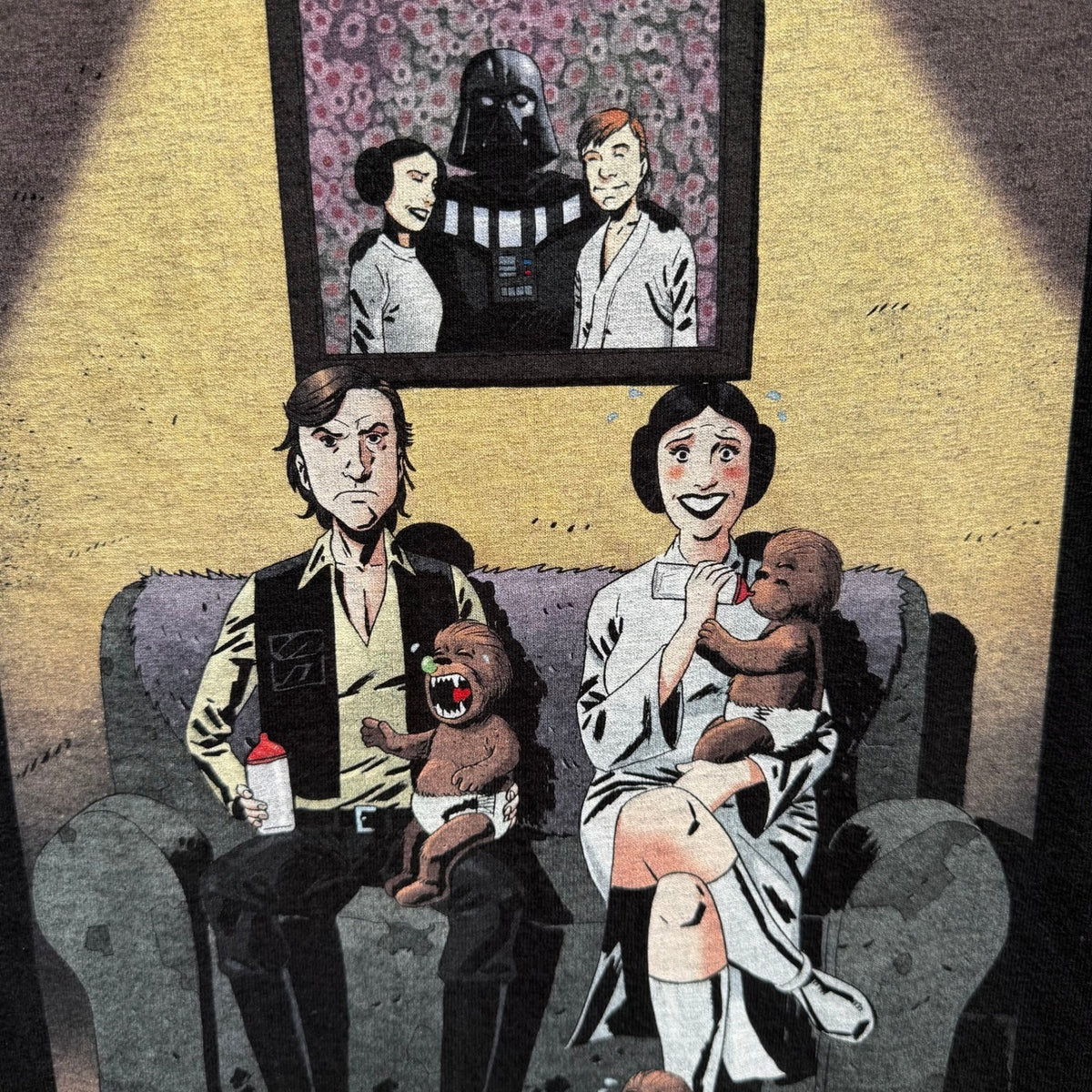 Hanes Star Wars Parody Han Solo Princess Leia Baby Wookiee Graphic Tee Mens L