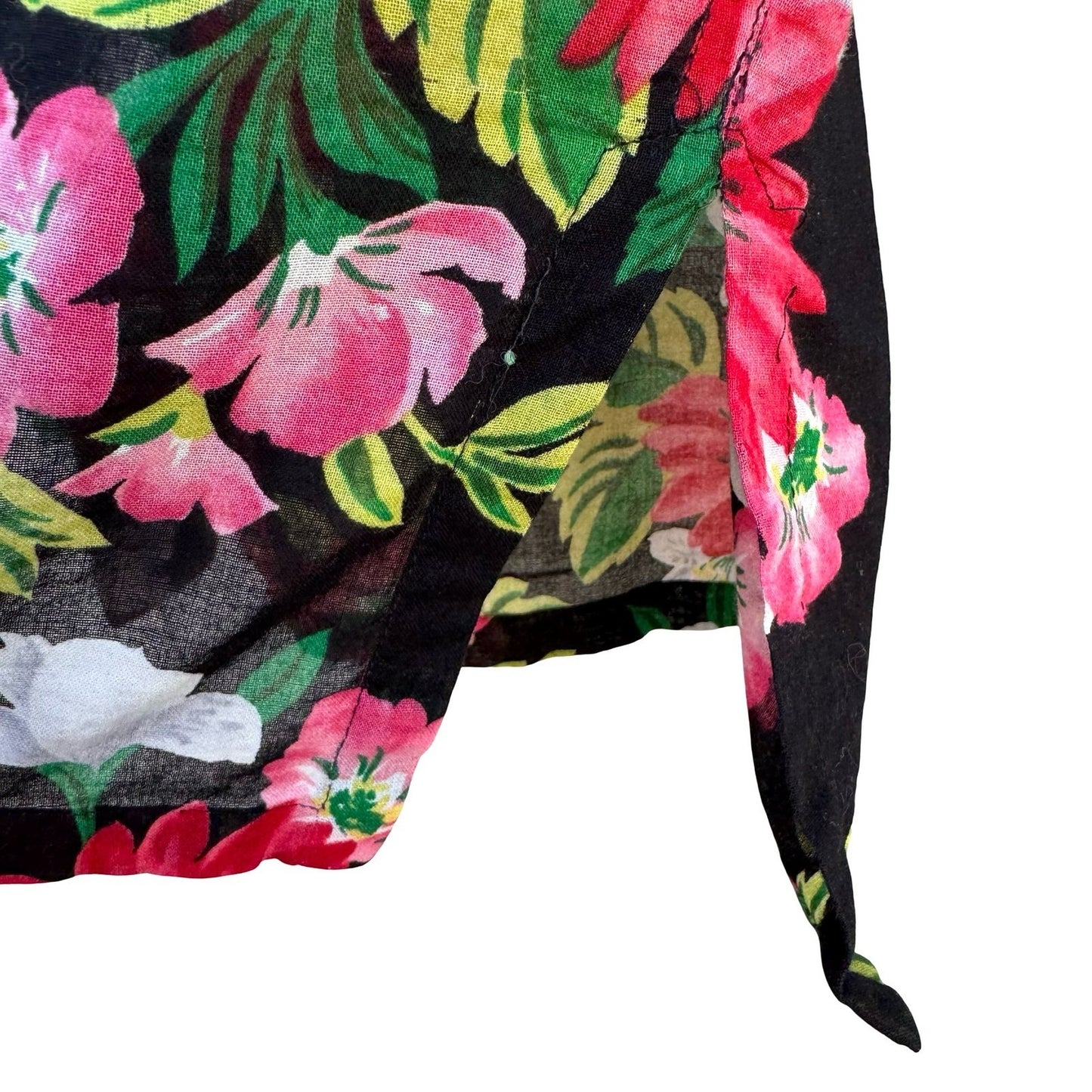 Lizsport Vintage Womens S Short Sleeve Button Up Tropical Floral Shirt Black Red