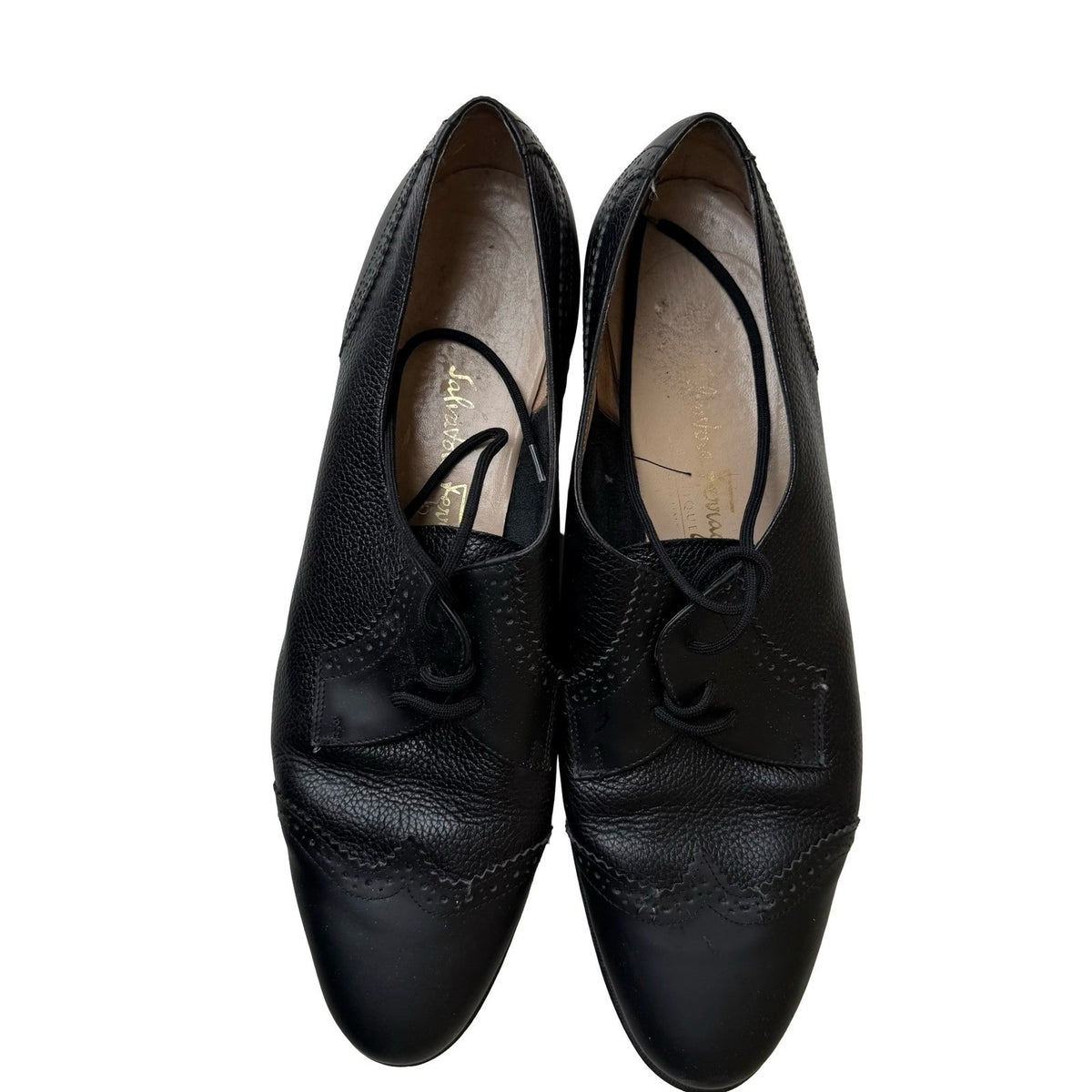 Salvatore Ferragamo Wingtip Brogue Oxford Italian Luxury Leather Black Womens 11