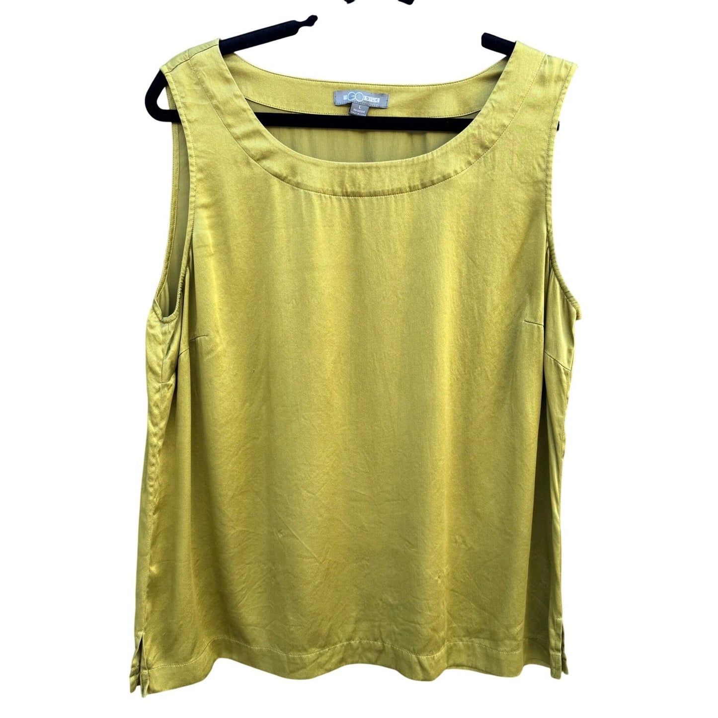 Go Silk Womens Chartreuse Green 100% Silk Sleeveless Scoop Neck Tank Top Large