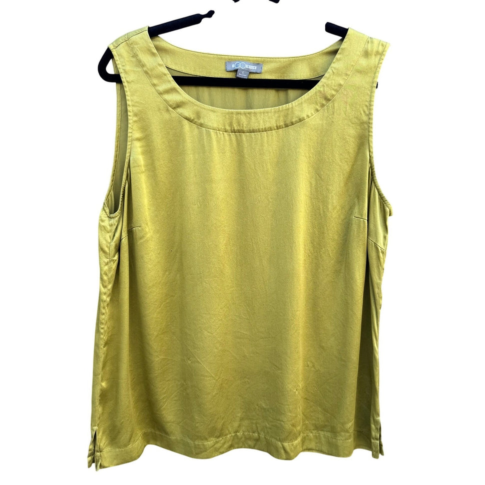 Go Silk Womens Chartreuse Green 100% Silk Sleeveless Scoop Neck Tank Top Large