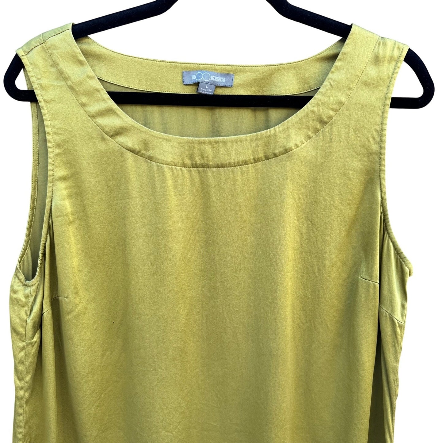 Go Silk Womens Chartreuse Green 100% Silk Sleeveless Scoop Neck Tank Top Large