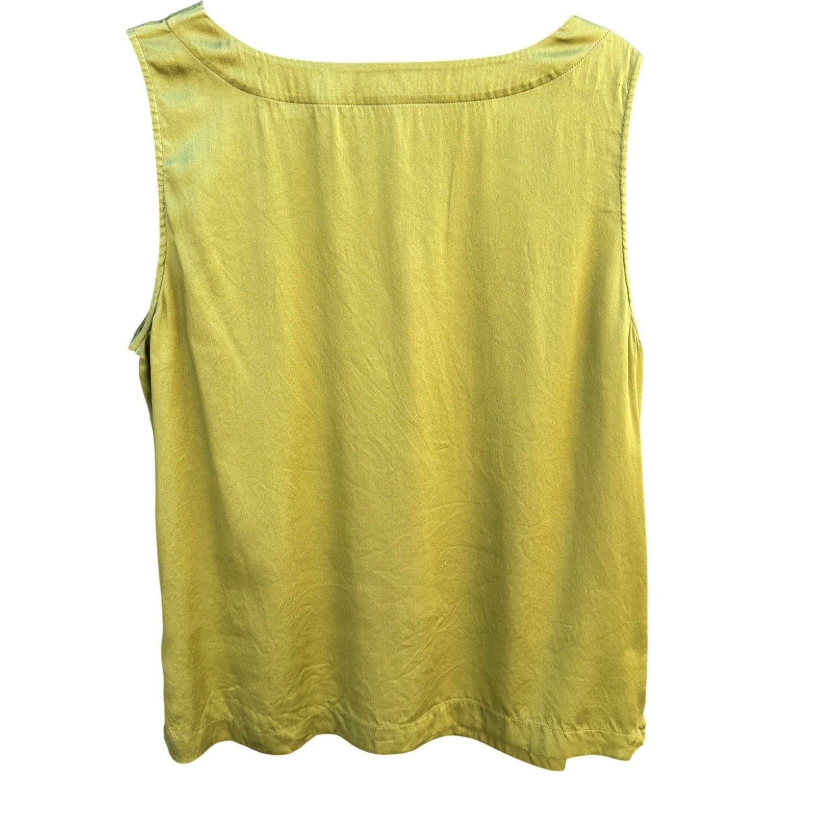 Go Silk Womens Chartreuse Green 100% Silk Sleeveless Scoop Neck Tank Top Large