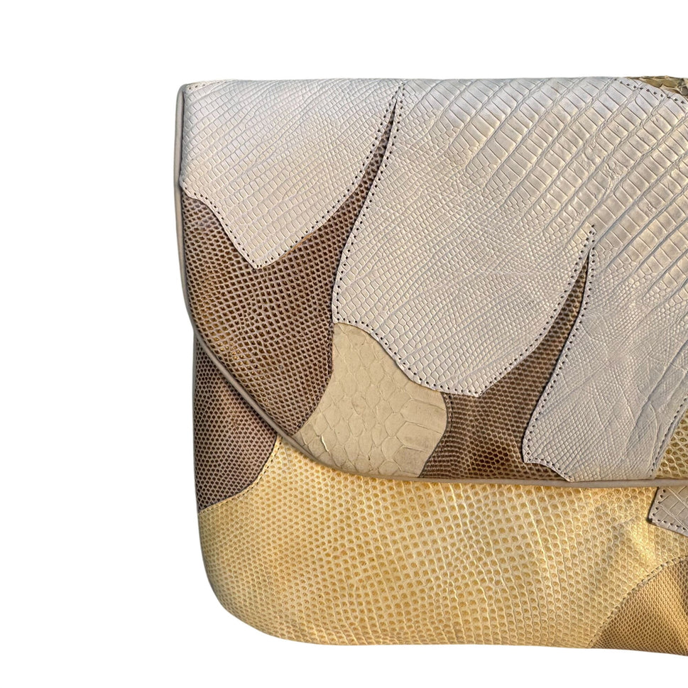 Carlo Fiori Lizard Python Italian Leather Patchwork Clutch Purse Snap Closure