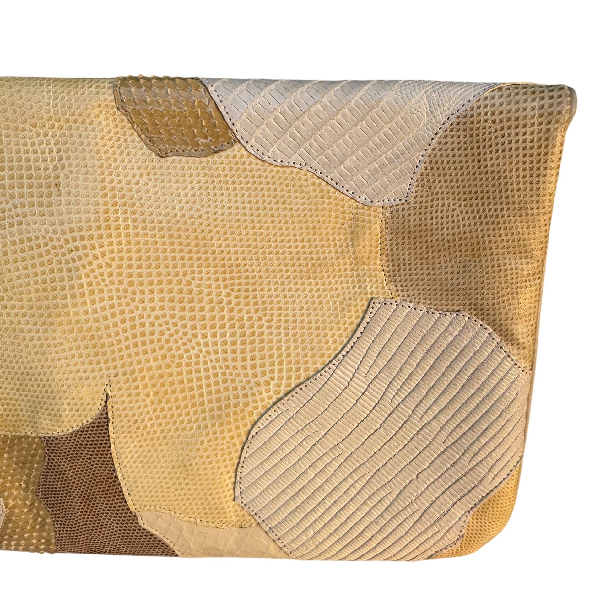 Carlo Fiori Lizard Python Italian Leather Patchwork Clutch Purse Snap Closure