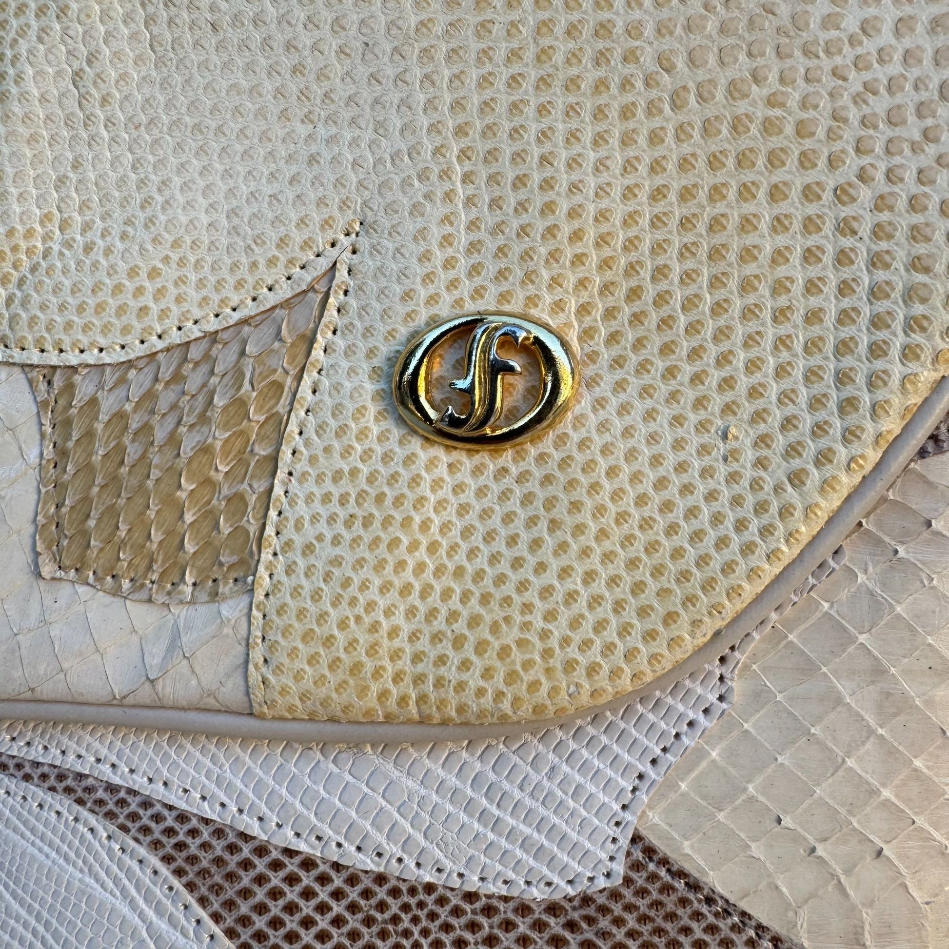 Carlo Fiori Lizard Python Italian Leather Patchwork Clutch Purse Snap Closure