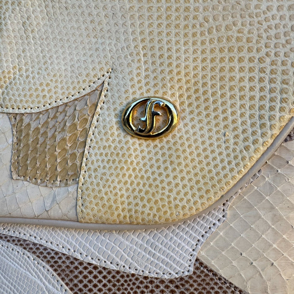 Carlo Fiori Lizard Python Italian Leather Patchwork Clutch Purse Snap Closure