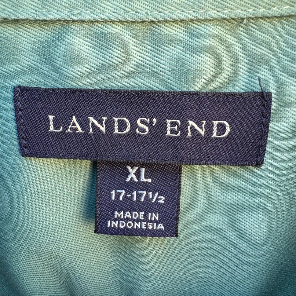 Lands End Vintage 90s Mens Green Long Sleeve Button-Down Dress Shirt XL 17-17.5