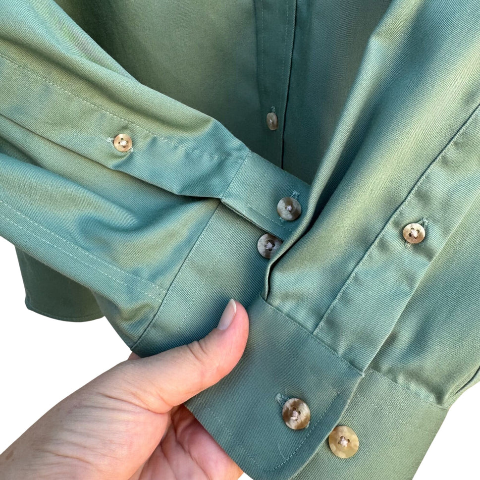 Lands End Vintage 90s Mens Green Long Sleeve Button-Down Dress Shirt XL 17-17.5