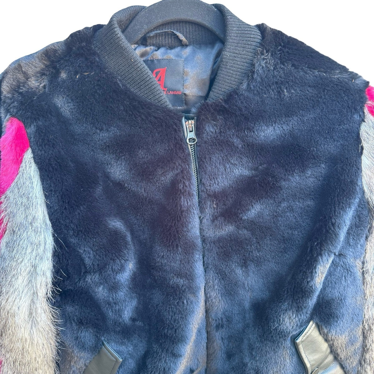 Adrienne Landau Vintage 90s Y2K Streetwear Glam Edgy Faux Fur Bomber Jacket S