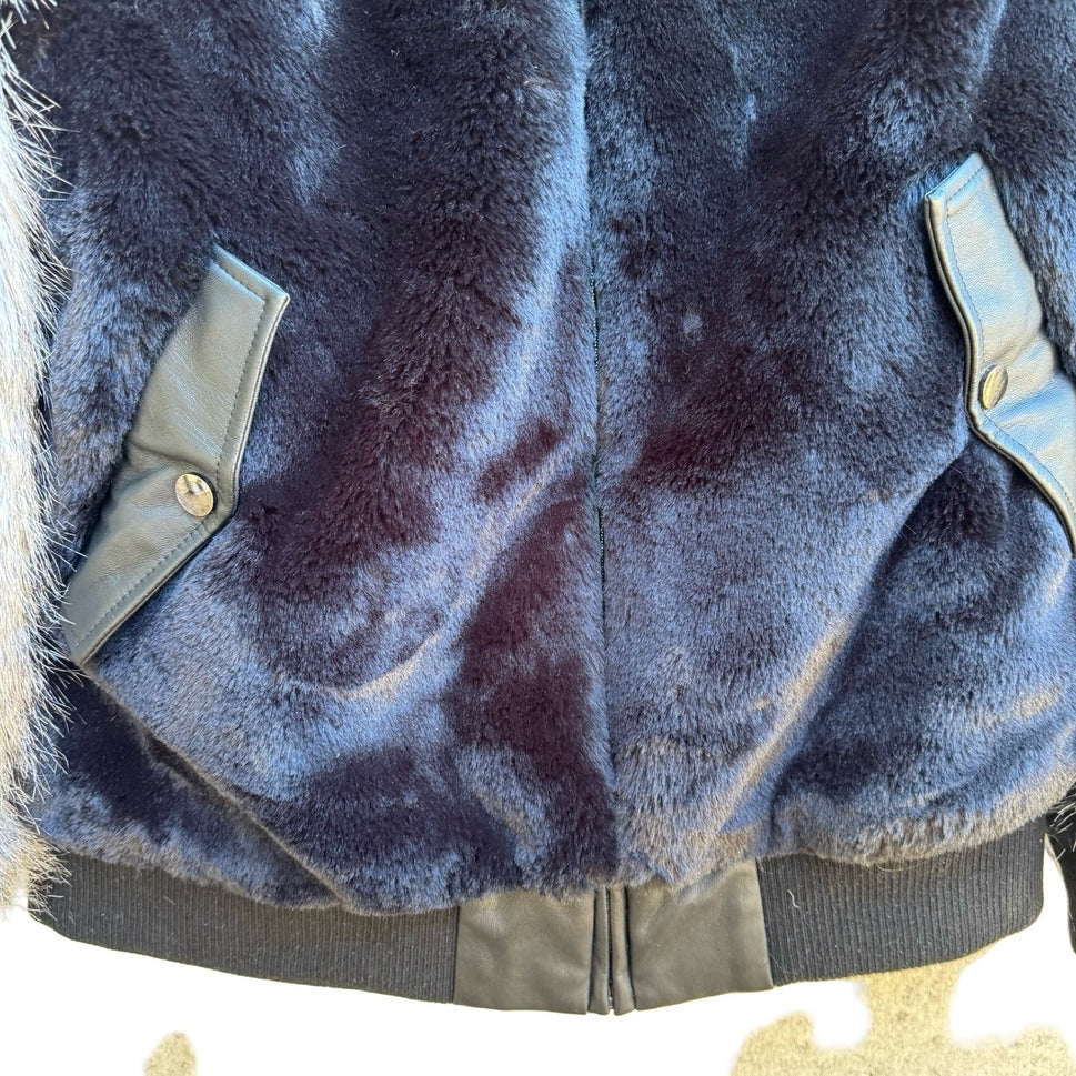 Adrienne Landau Vintage 90s Y2K Streetwear Glam Edgy Faux Fur Bomber Jacket S