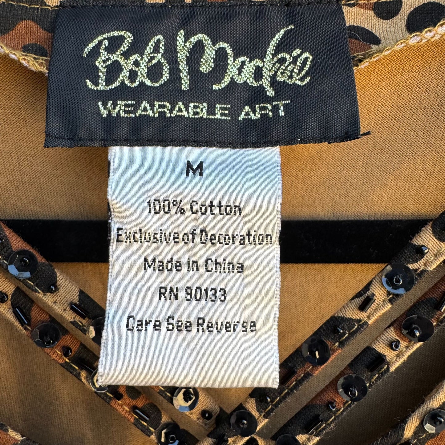 Bob Mackie Wearable Art Vintage Womens Leopard Print Sequin V Neck Knit Blouse M