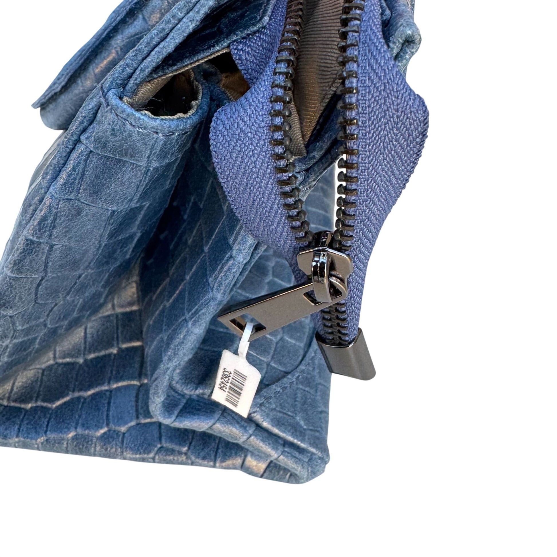 Genuine Italian Leather Croc Embossed Blue Luxury Bag Adjustable Removable Strap