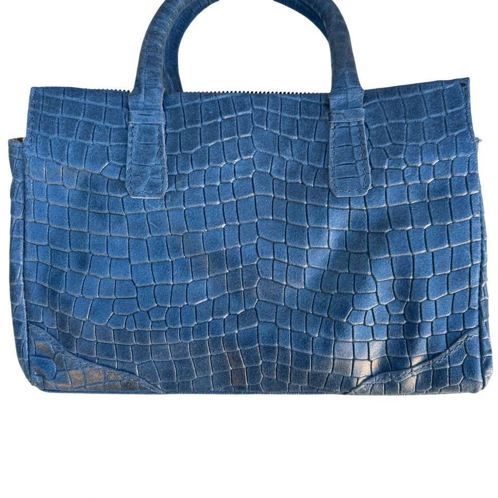 Genuine Italian Leather Croc Embossed Blue Luxury Bag Adjustable Removable Strap