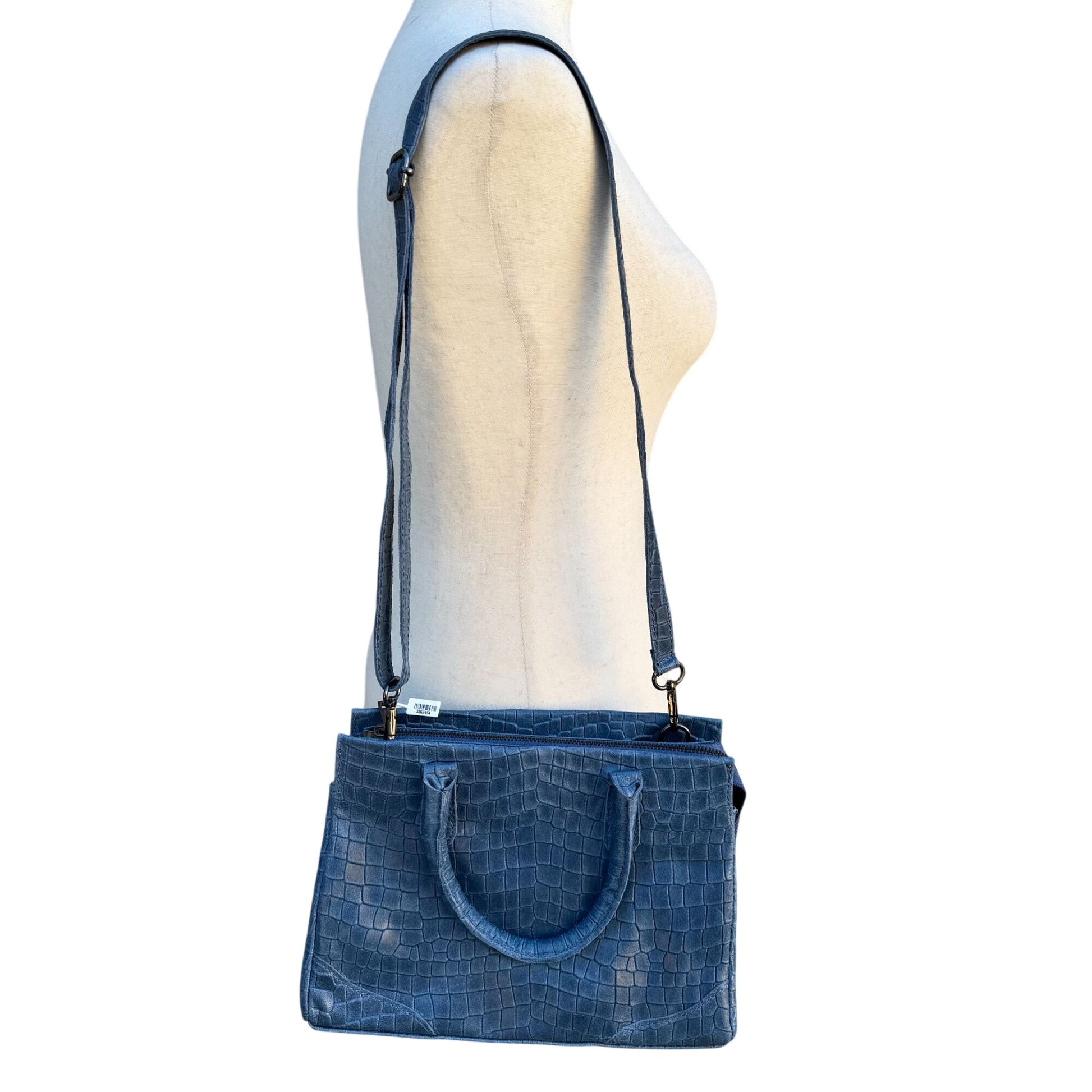 Genuine Italian Leather Croc Embossed Blue Luxury Bag Adjustable Removable Strap