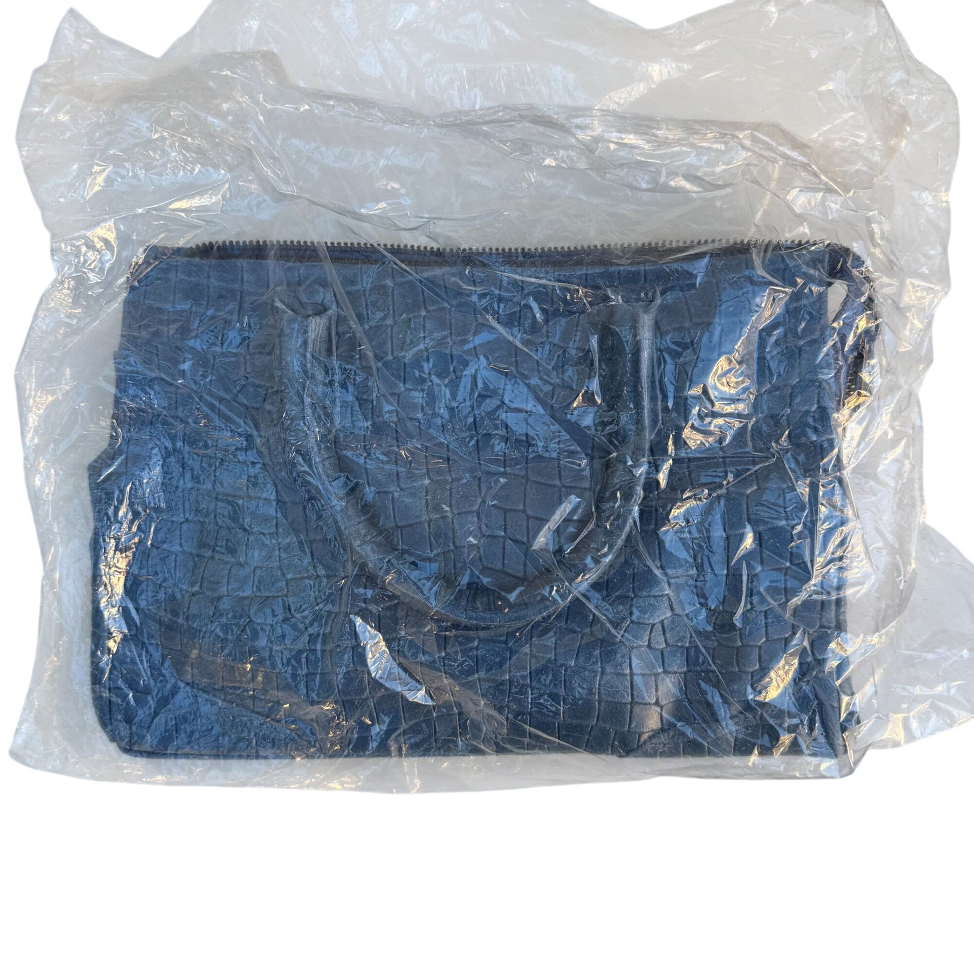 Genuine Italian Leather Croc Embossed Blue Luxury Bag Adjustable Removable Strap