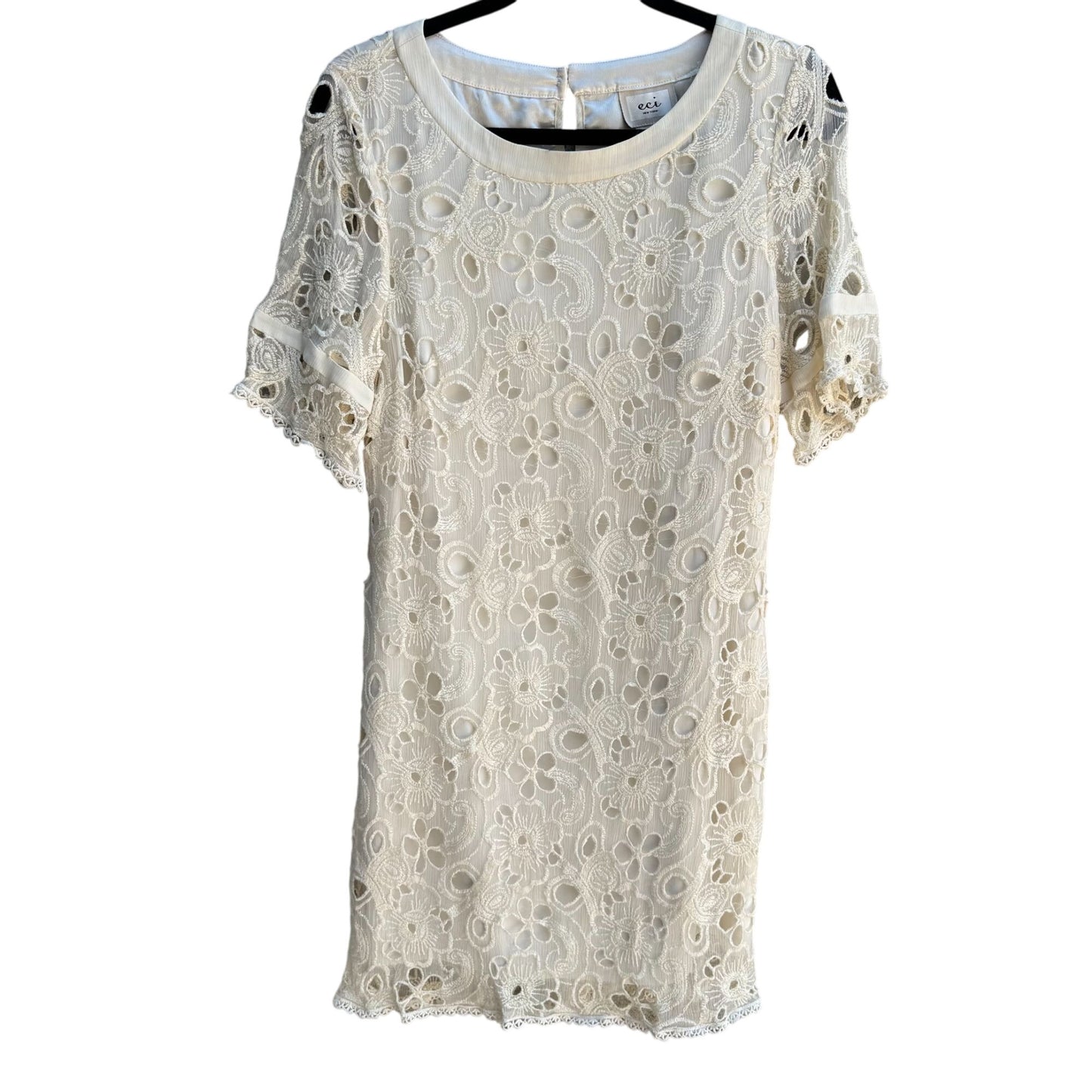 Eci New York Womens Boho Silk Ivory Floral Lace Sheer Short Sleeve Dress 12