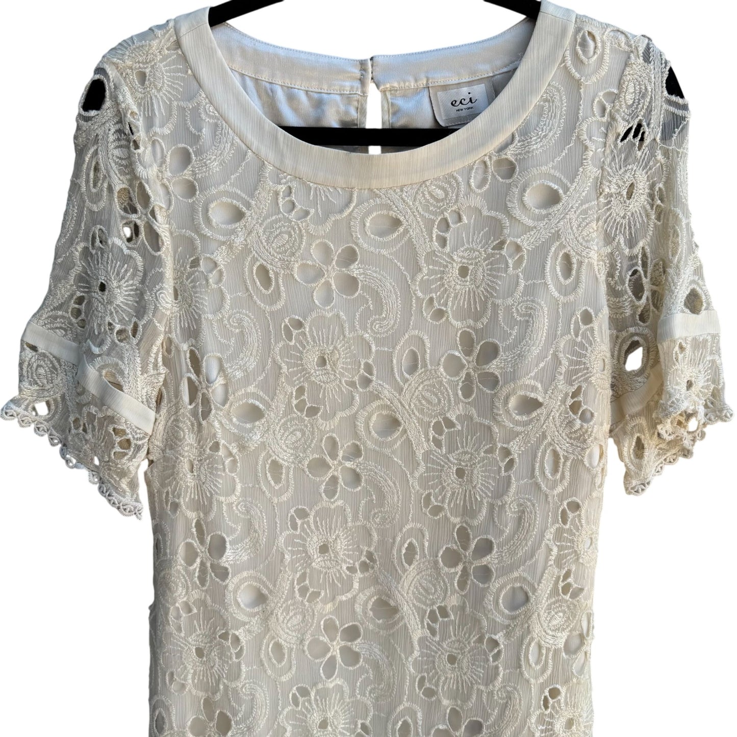 Eci New York Womens Boho Silk Ivory Floral Lace Sheer Short Sleeve Dress 12