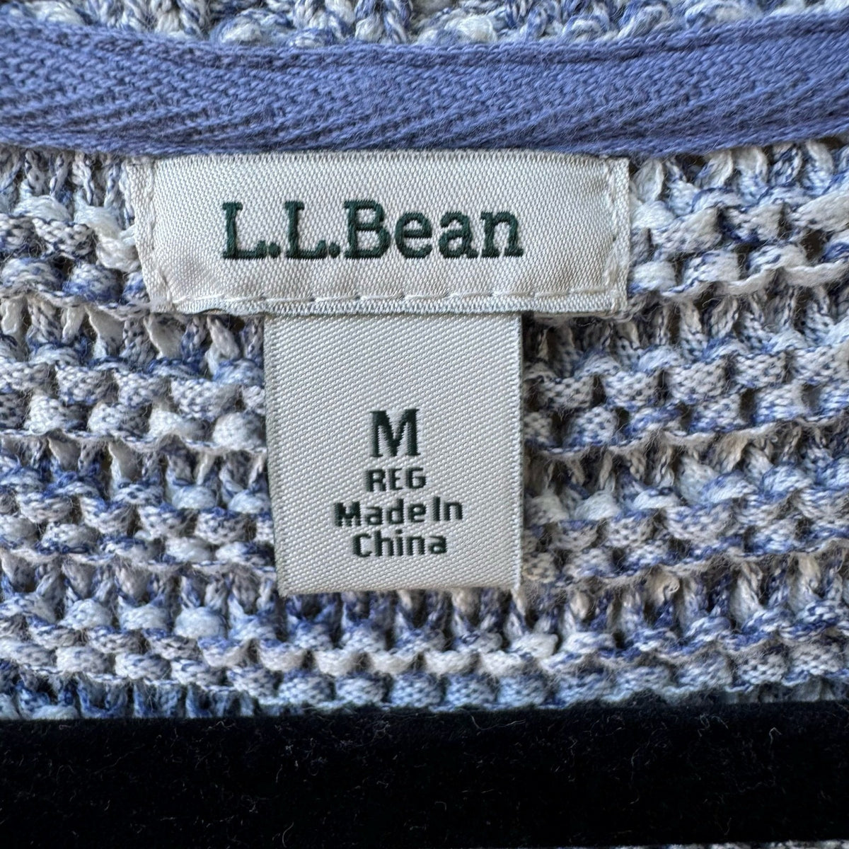 LL Bean Coastal Nautical Preppy Marled Knit 3/4 Sleeve Pullover Sweater Blue M