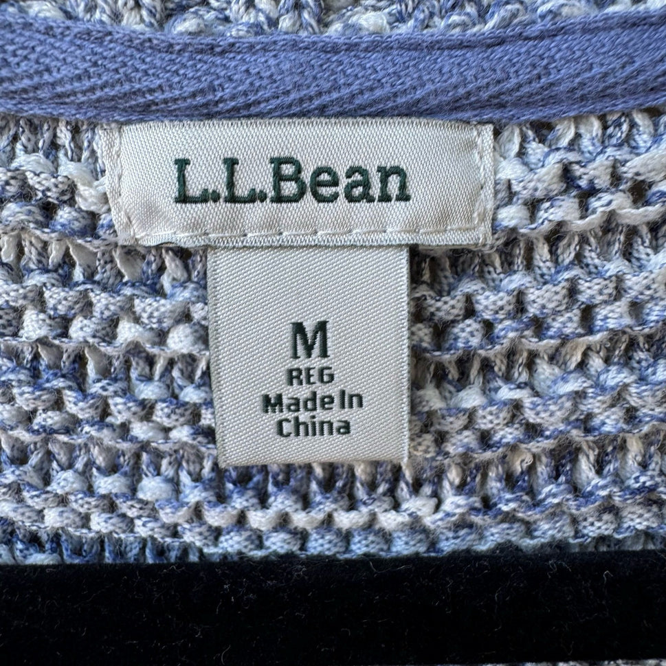LL Bean Coastal Nautical Preppy Marled Knit 3/4 Sleeve Pullover Sweater Blue M