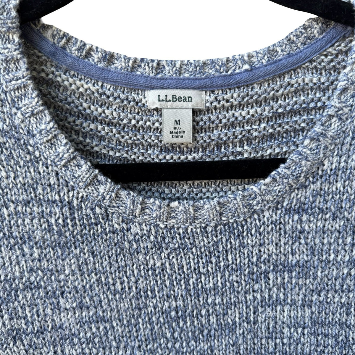 LL Bean Coastal Nautical Preppy Marled Knit 3/4 Sleeve Pullover Sweater Blue M