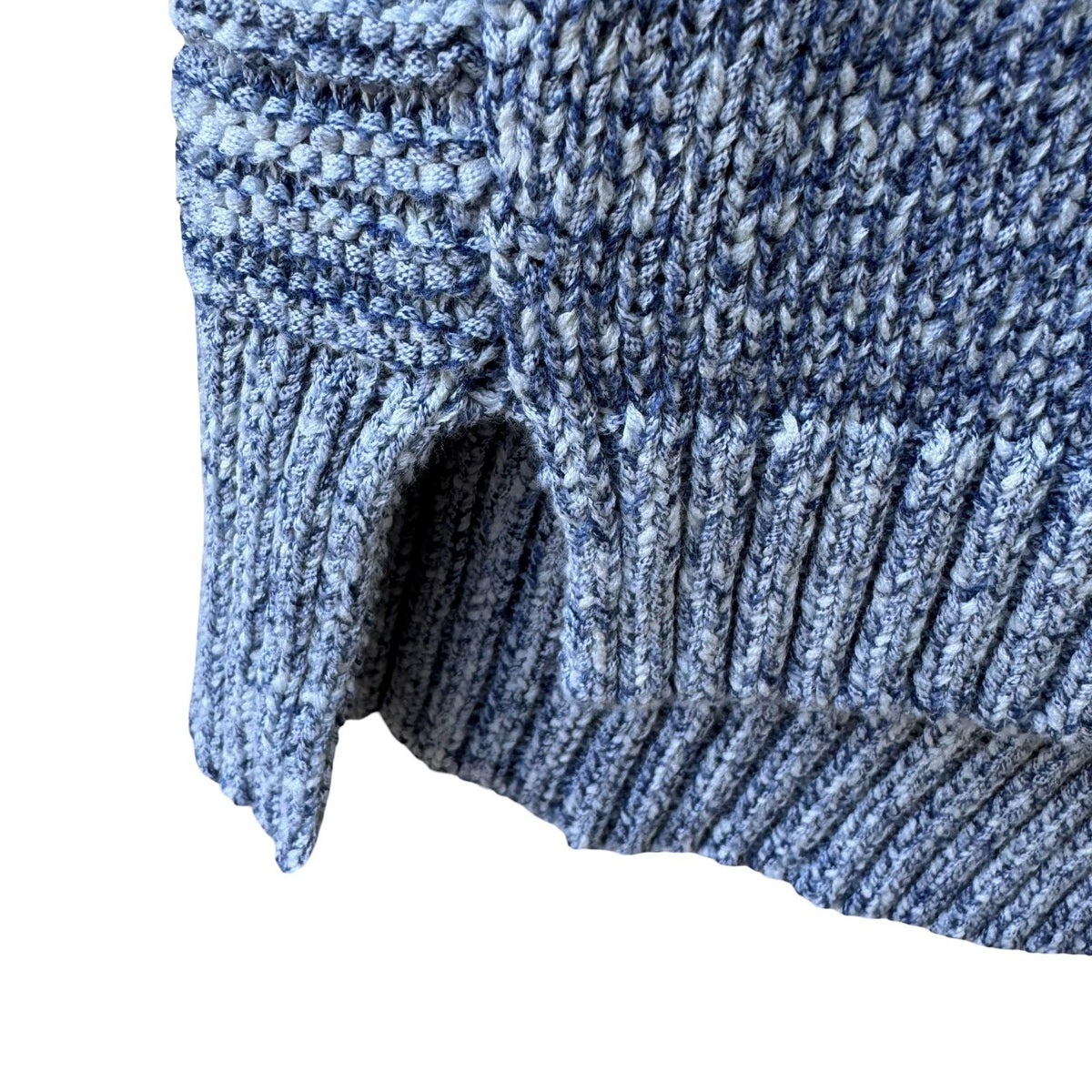LL Bean Coastal Nautical Preppy Marled Knit 3/4 Sleeve Pullover Sweater Blue M