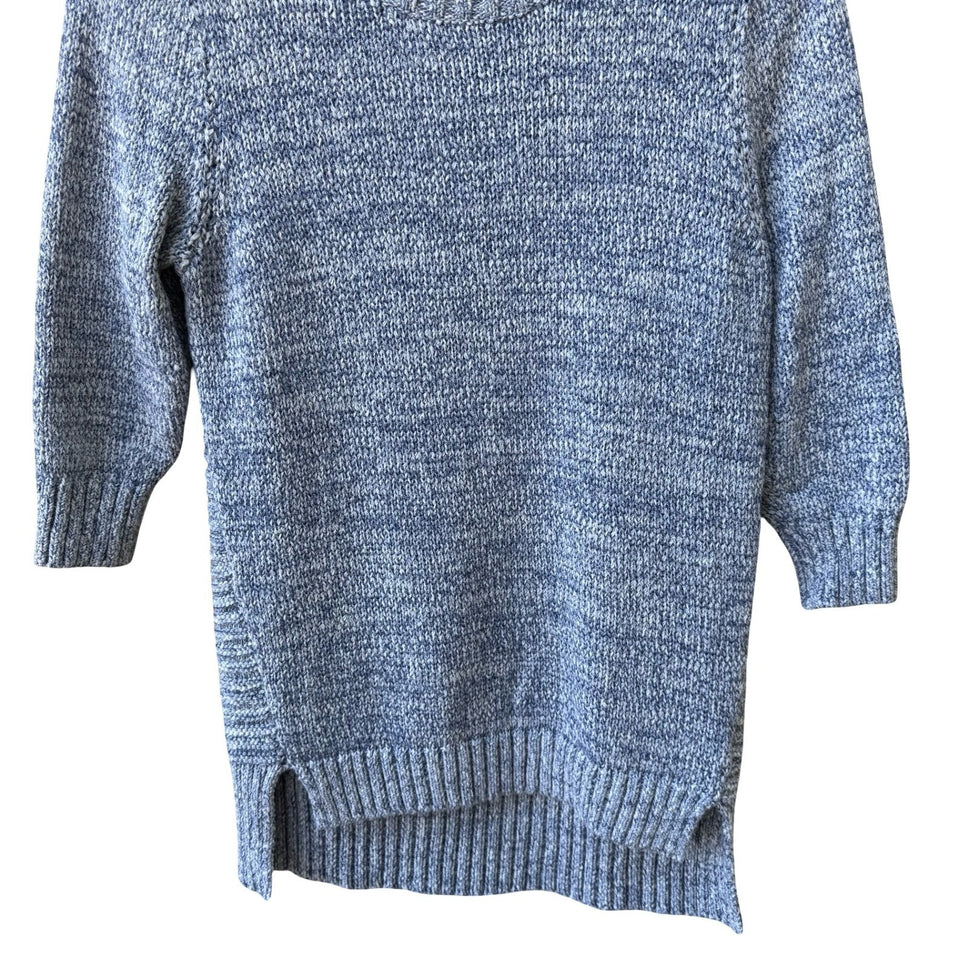 LL Bean Coastal Nautical Preppy Marled Knit 3/4 Sleeve Pullover Sweater Blue M