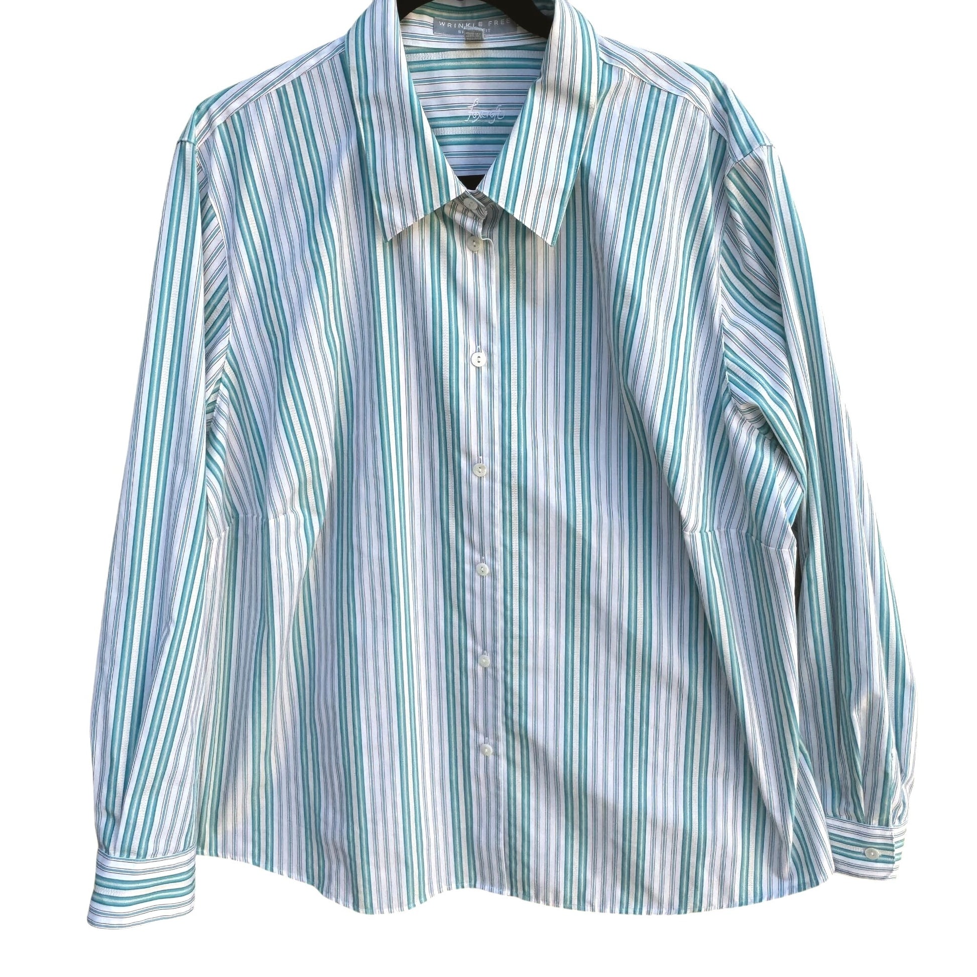 Foxcroft Womens Preppy Wrinkle Free Shaped Fit Striped Long Sleeve Dress Shirt