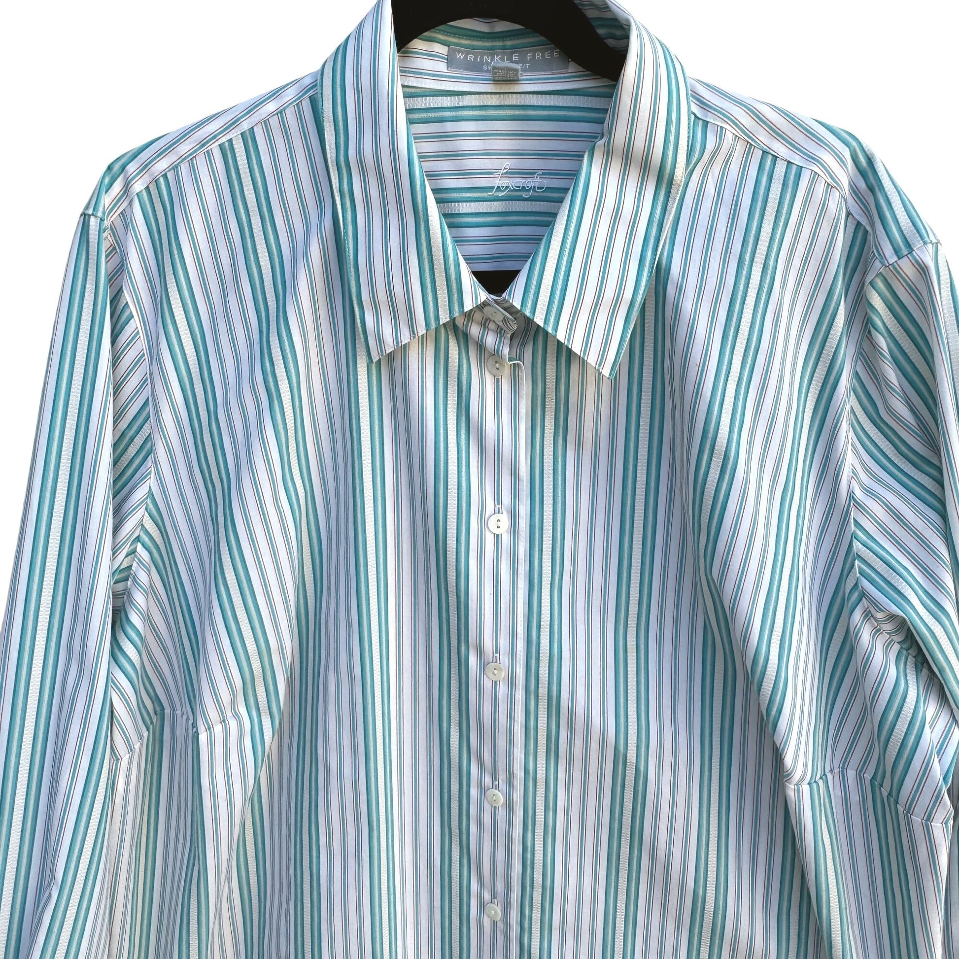 Foxcroft Womens Preppy Wrinkle Free Shaped Fit Striped Long Sleeve Dress Shirt