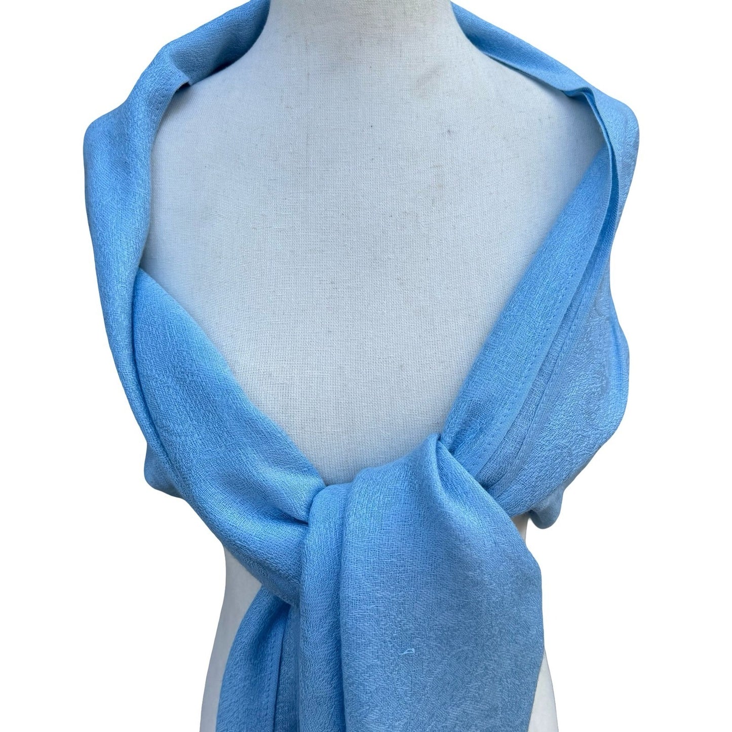 Light Blue Floral Jacquard Pashmina Shawl Wrap Stole Fringe Trim Formal Scarf