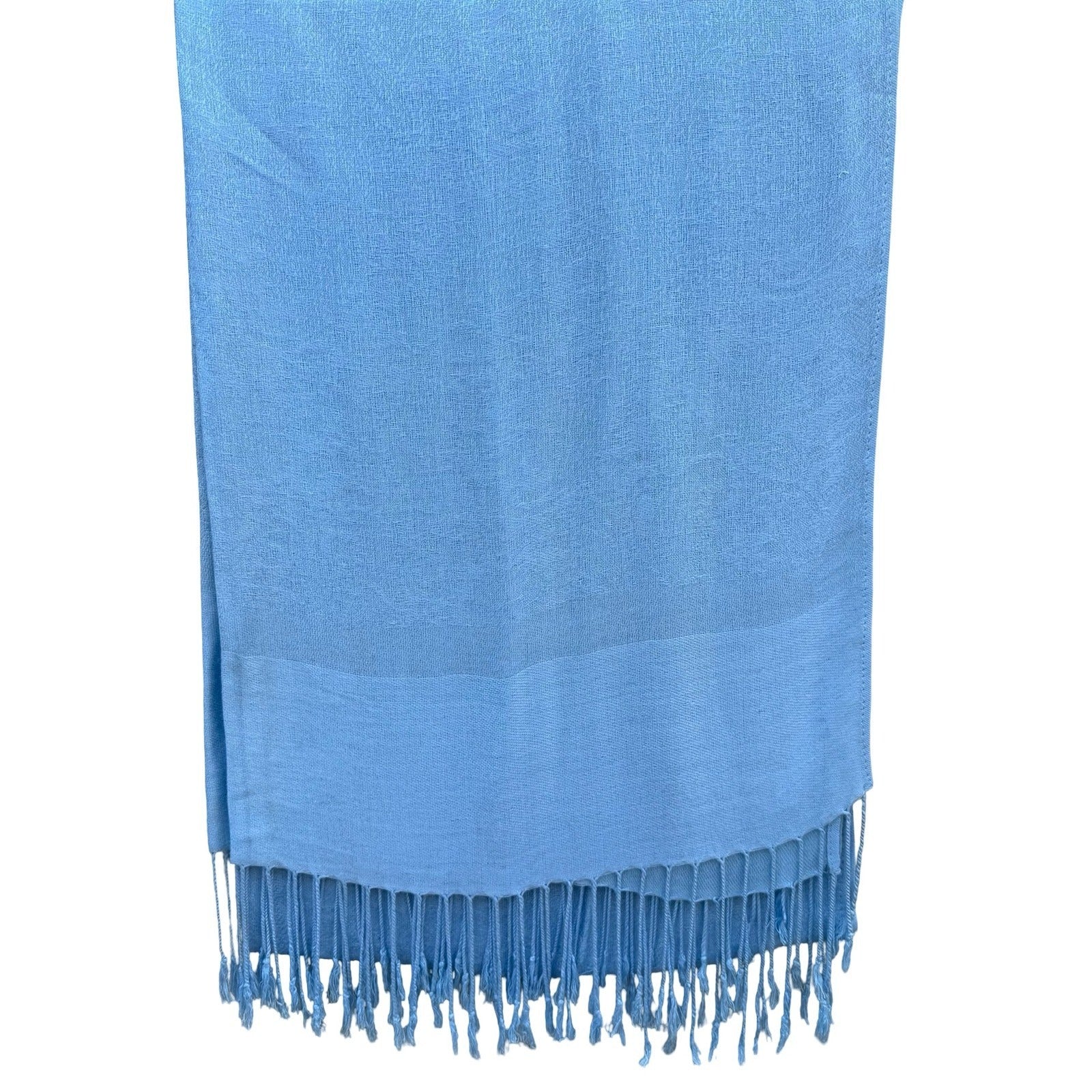 Light Blue Floral Jacquard Pashmina Shawl Wrap Stole Fringe Trim Formal Scarf