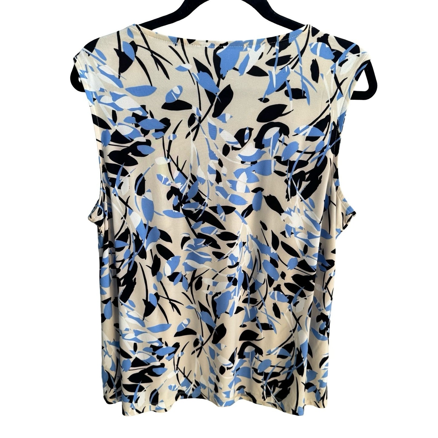 Kasper Professional Abstract Floral Leaf Print Pleated Keyhole Sleeveless Blouse