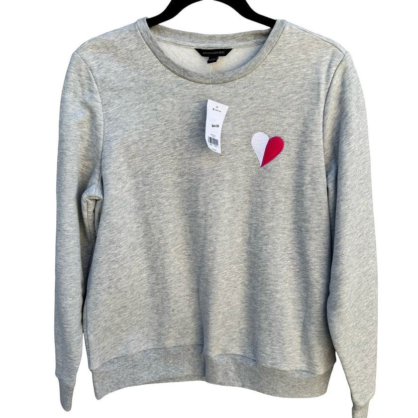 Banana Republic Womens M Heart Patch Crewneck Sweatshirt Heather Gray New Tags