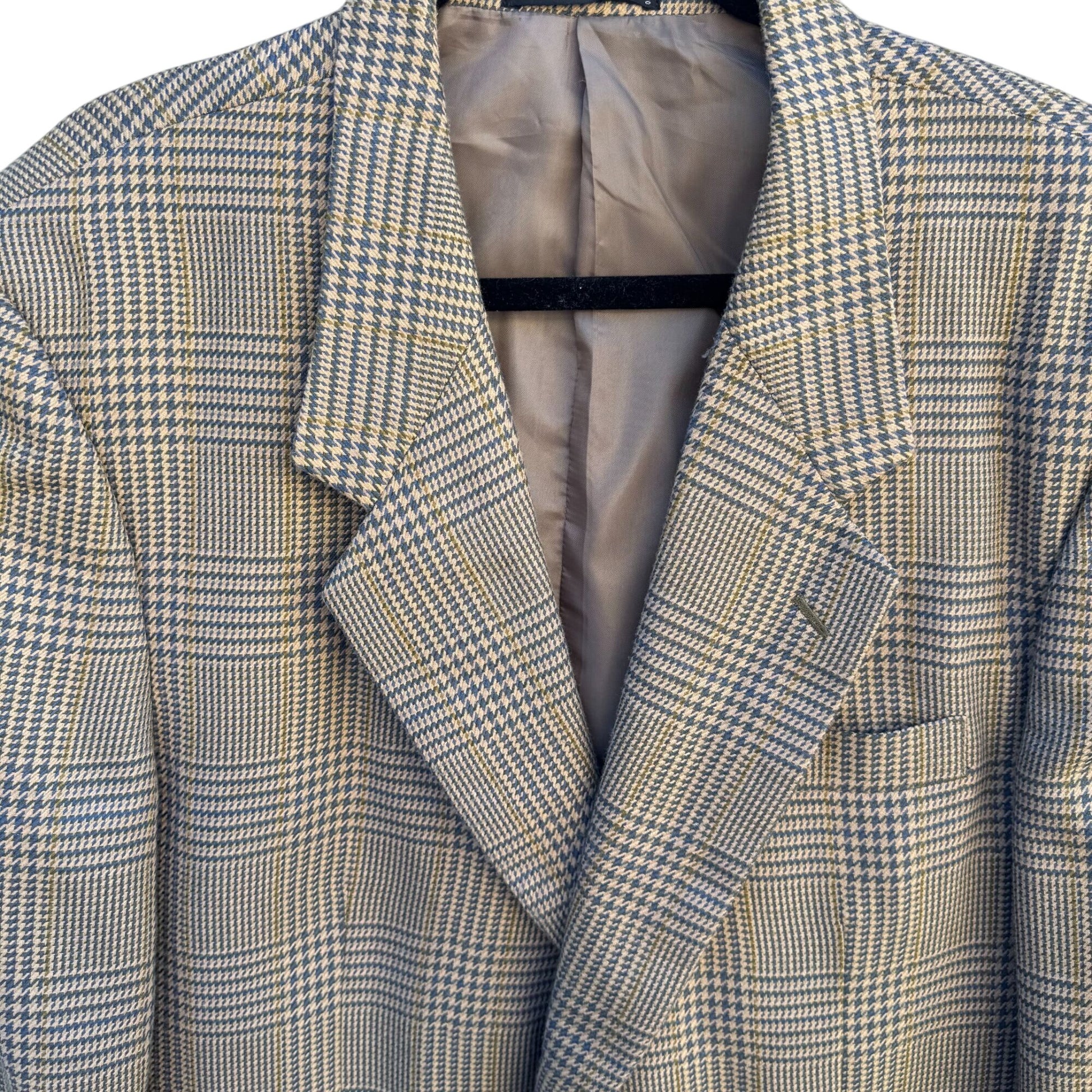 Venezia Vintage Plaid Blazer Mens Preppy Houndstooth Suit Blazer Jacket 44L
