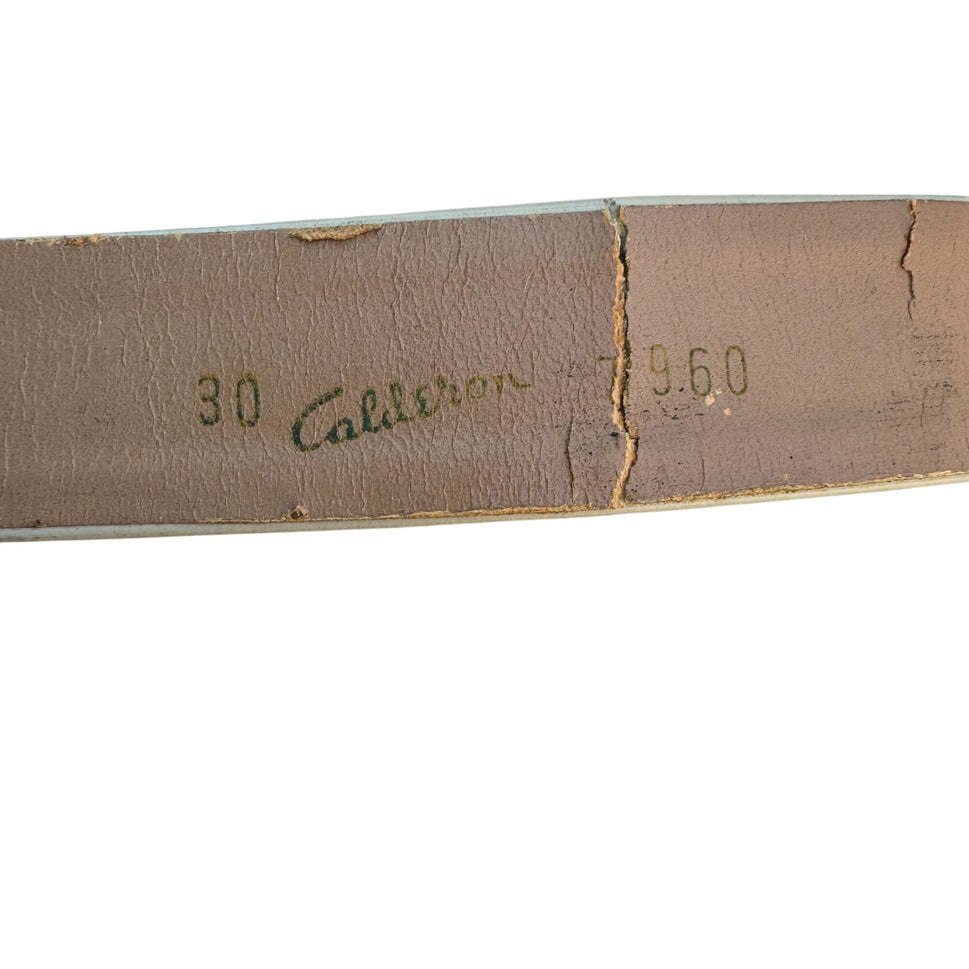 Calderon Vintage 60s 70s Womens Beige Oval Buckle Classic Design Leather Belt 30