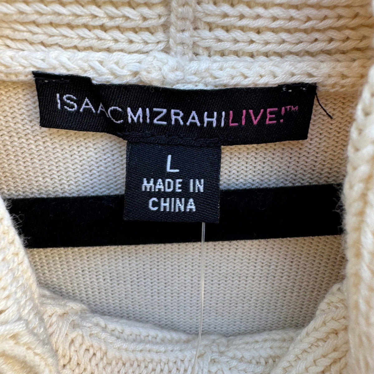 Isaac Mizrahi Minimalist Coastal Cable Knit Cowl Neck Tunic Sweater Cream L NEW