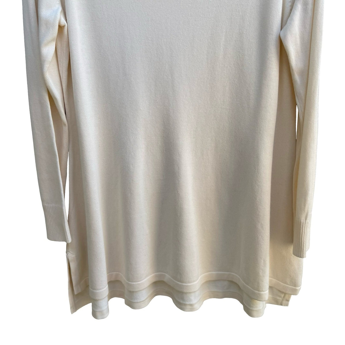 Isaac Mizrahi Minimalist Coastal Cable Knit Cowl Neck Tunic Sweater Cream L NEW
