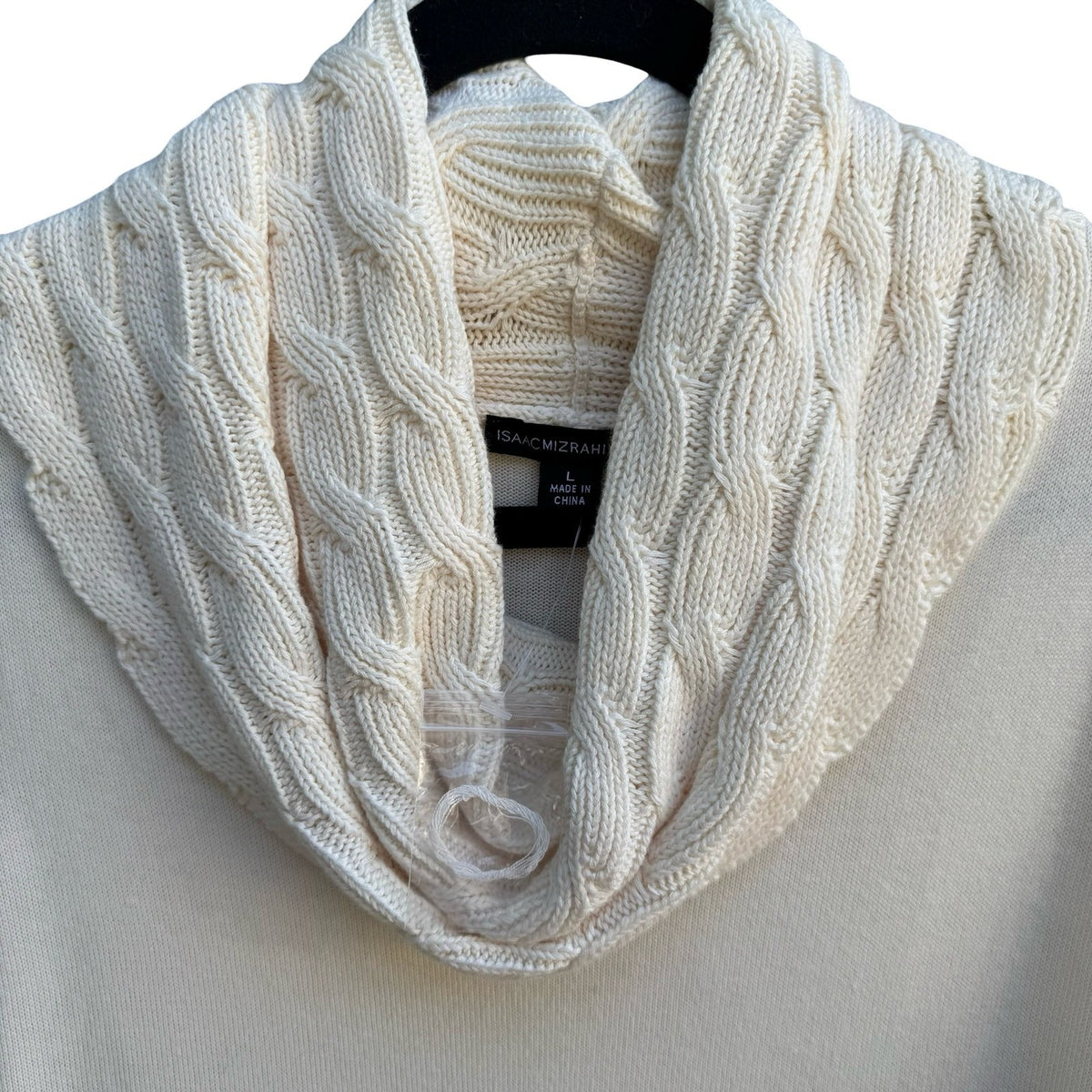 Isaac Mizrahi Minimalist Coastal Cable Knit Cowl Neck Tunic Sweater Cream L NEW