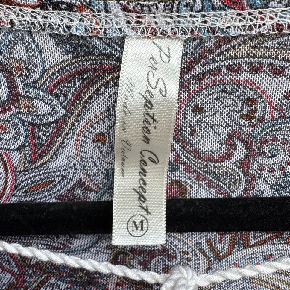 PerSeption Concept V Neck Paisley Tassel Boho Short Flutter Sleeve Flowy Blouse