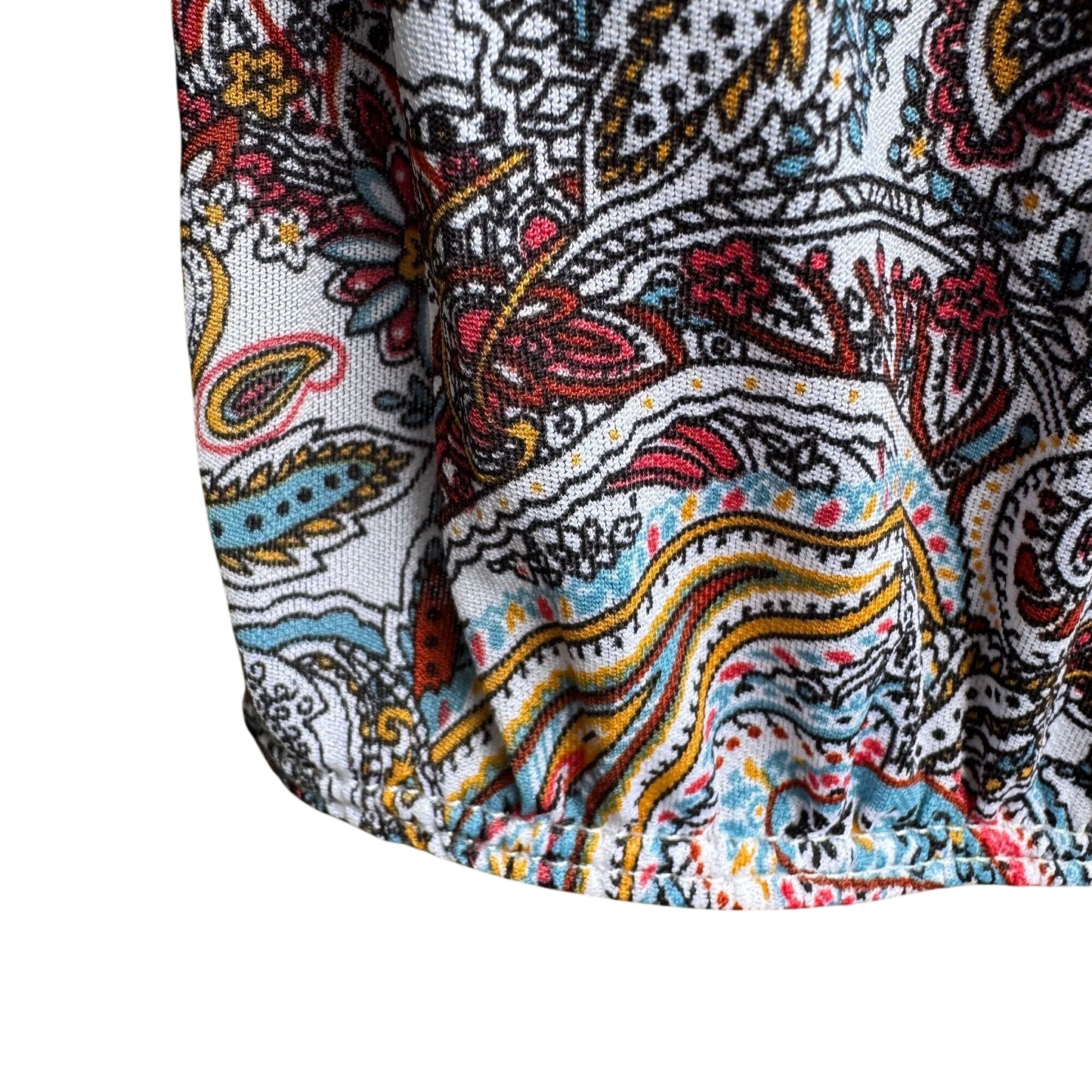 PerSeption Concept V Neck Paisley Tassel Boho Short Flutter Sleeve Flowy Blouse