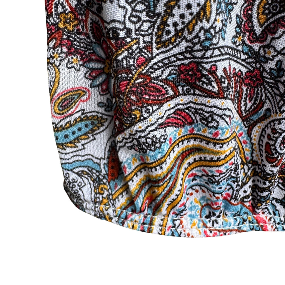 PerSeption Concept V Neck Paisley Tassel Boho Short Flutter Sleeve Flowy Blouse