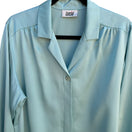 Switch Lucia Vintage Womens Teal Long Sleeve Button-Up Satin Pleat Shoulder Blouse Top 2 image